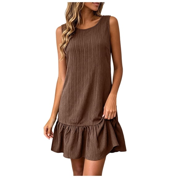 ASEIDFNSA Womens Tank Dress Sleeveless Crew Neck Ruffle Hem Short Summer Dress