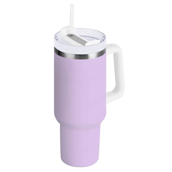 Ryvnso 40 oz Tumbler with Handle and Straw Insulated Stainless Steel Travel Mug with Lid Light Purple Solid