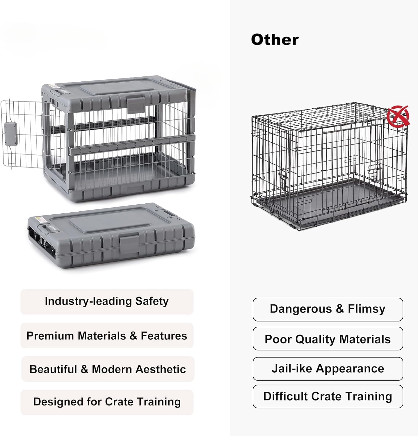 Collapsible Dog Crate for Dogs - 28" L Heavy Duty Dog Kennel No Tools Required with 4 Sides Steel Foldable Cage for Dogs Indoor Furniture, Portable Carrier with 2 Smooth Wheels, Gunmetal