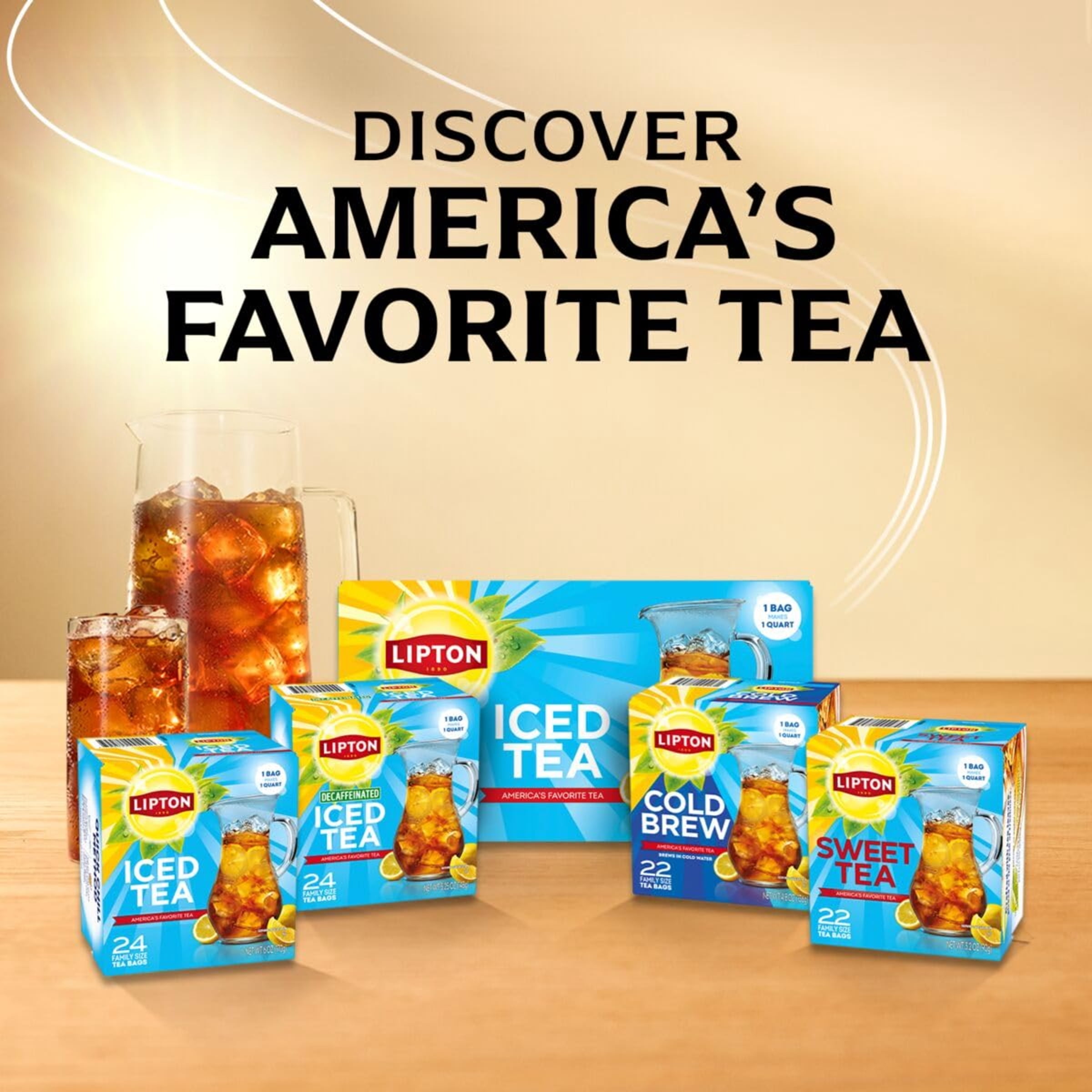 Lipton Cold Brew Unsweetened Decaffeinated Black Iced Tea, 22 Family Size Bags (Pack of 3)