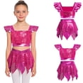 thumbnail image 3 of iiniim Girls Shiny Skirt And Top Set Ballroom Dancewear 2 Piece Dance Outfit for Cha-cha Performance Hot Pink 10, 3 of 7