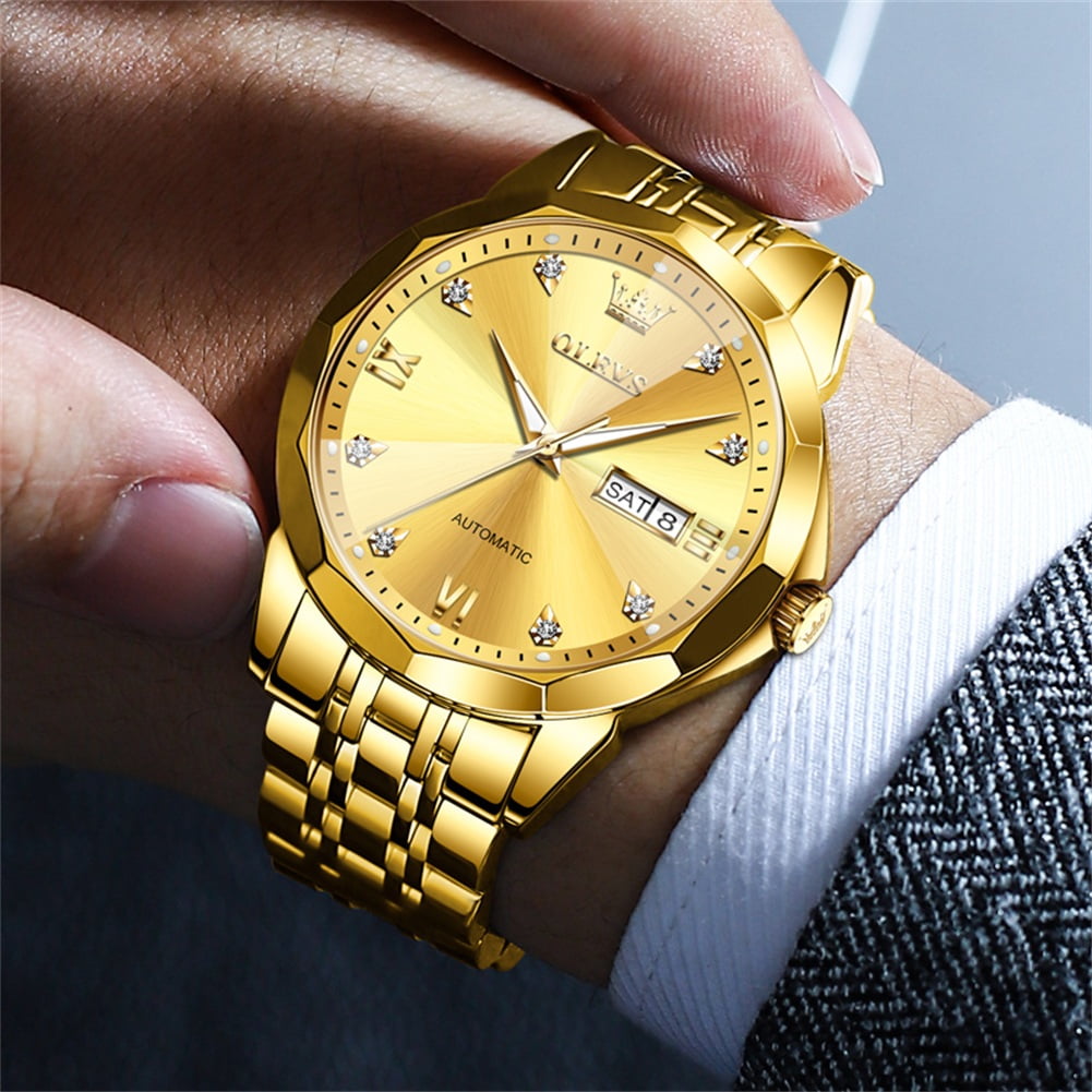 OLEVS Automatic Watches for Men Self Winding Mechanical Luxury Dress Stainless Steel Two Tone Strap Diamond Waterproof Luminous Date Mens Wrist Watches Reloj Para Hombre Black/Blue/Gold/White