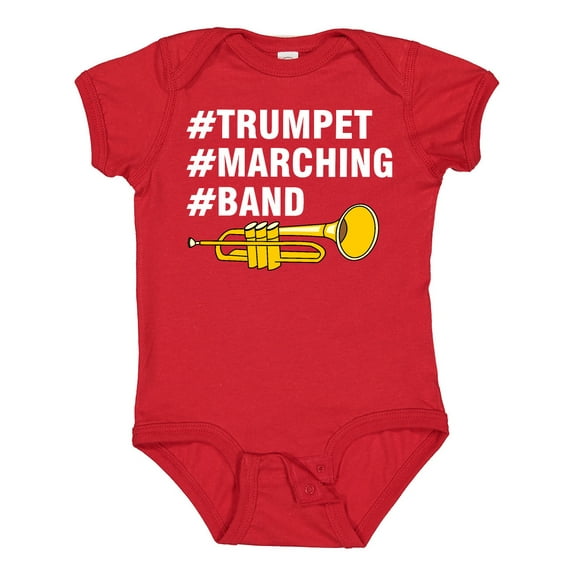 Inktastic #trumpet #marching #band Hashtag White Text Boys or Girls Baby Bodysuit