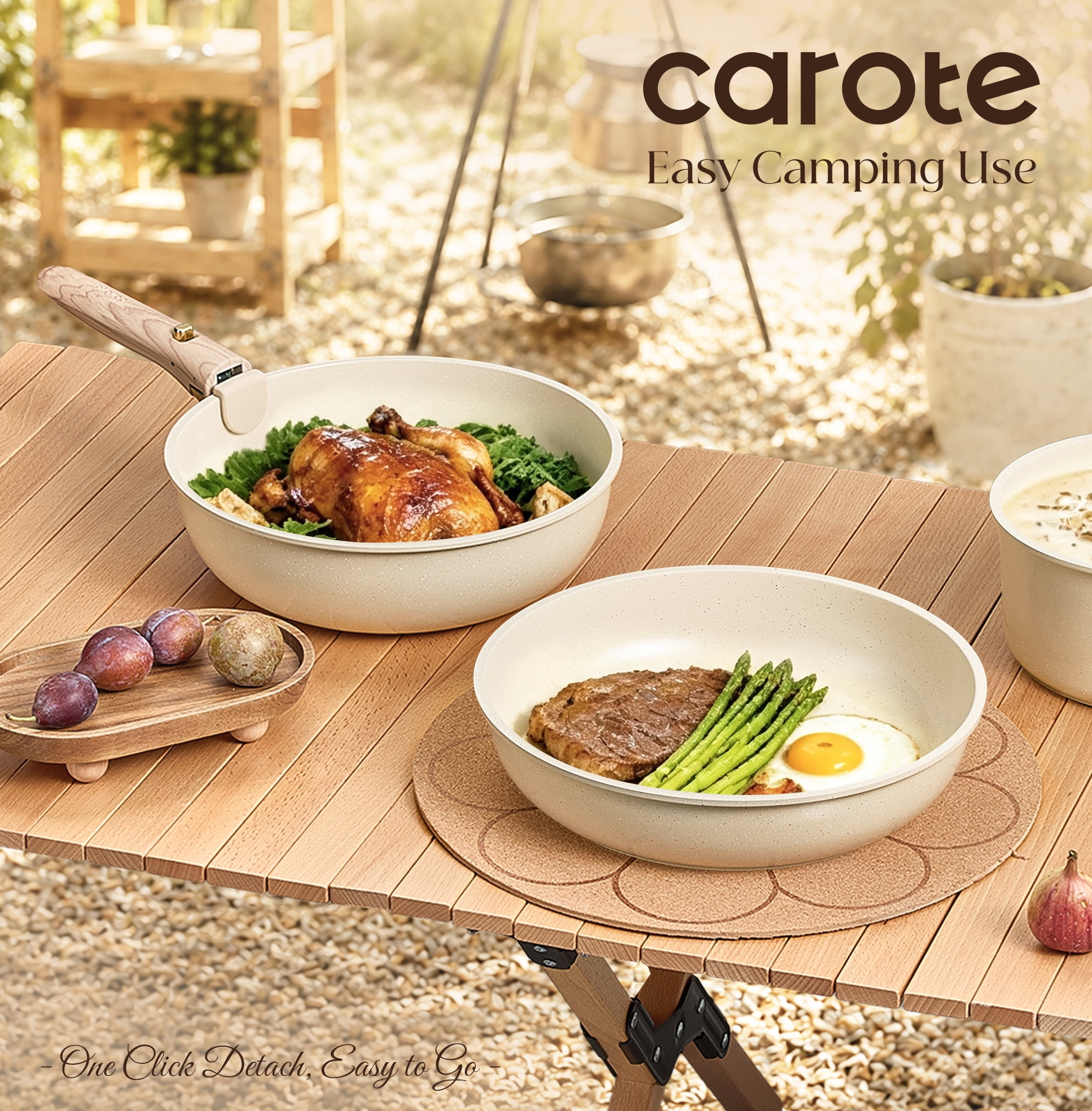 Carote 24-Piece Detachable Cookware Set, Khaluna Cream White, Ceramic Nonstick, Made Without Intentionally Added PFAS