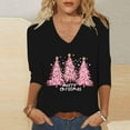 thumbnail image 2 of Fashion Fall Saving LiMoi Women's V Neck Christmas Fashion Top 3/4 Sleeve with Holiday Tree Pattern Tees Tshirts Shirts Blouse My Items, 2 of 5