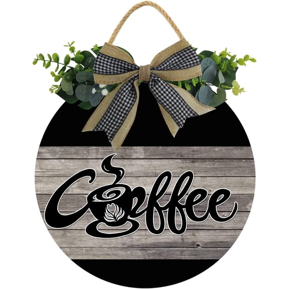 Eveokoki 12" Door Decor Sign,Rustic Hanging Coffee Wooden Signs Family Sign Rustic Wall Decor Indoor and Outdoor Vintage Wooden Decoration Farmhouse Primitive