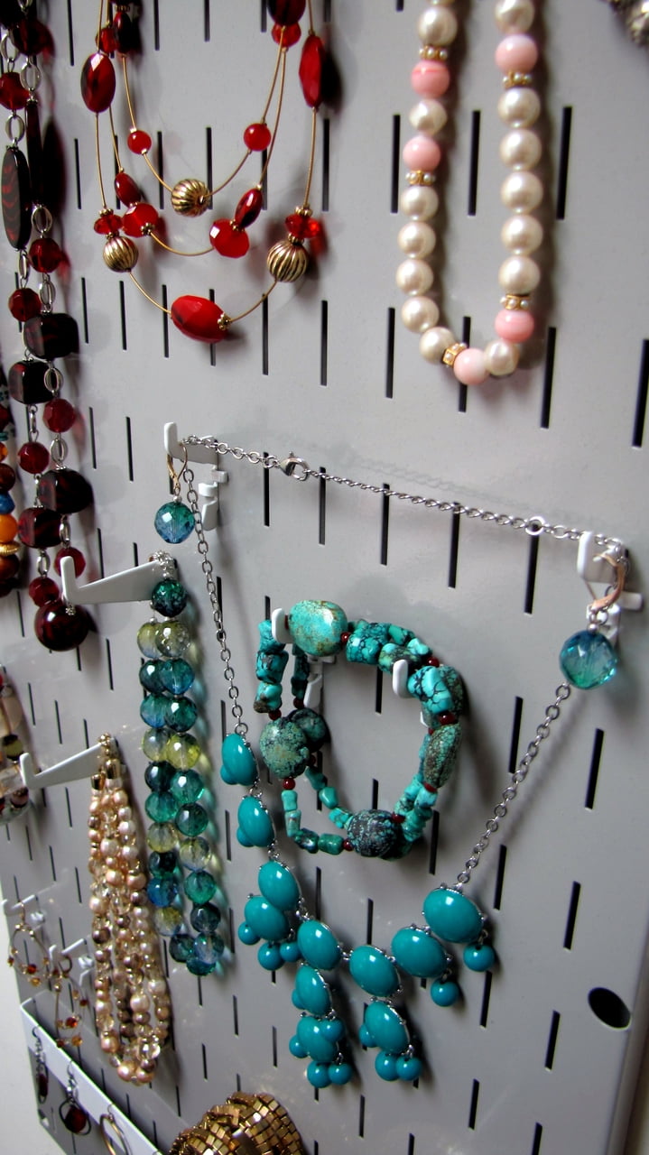 Jewelry Organizer Wall Hanging Jewelry Holder Necklace Rack - Gray Wall Mounted Jewelry Organizer System