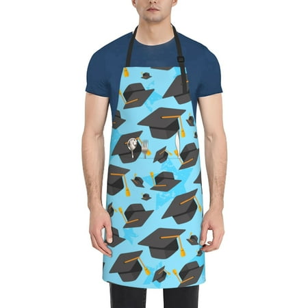

Xecao Graduation Hats1 Print Kitchen Cooking Aprons Waterproof Adjustable Bib Aprons with 2 Pockets for Women Men Chef