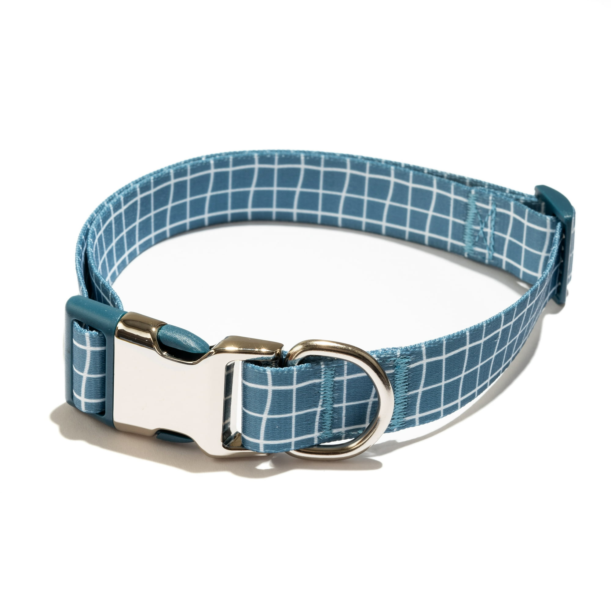 Vibrant Life Reflective Adjustable Fashion Dog Collar, Blue Grid, L