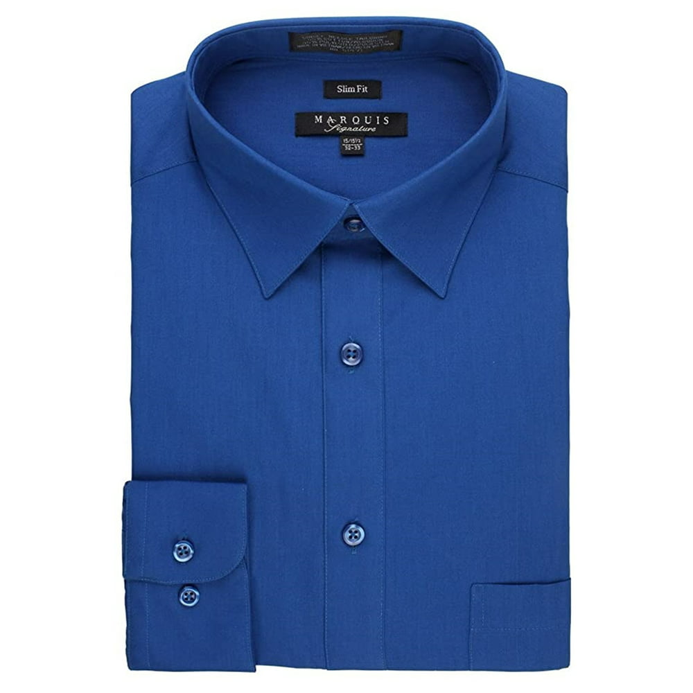 Marquis - Marquis Men's Royal Blue Long Sleeve Slim Fit Dress Shirt N