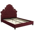 thumbnail image 3 of Modern Contemporary Urban Design Bedroom Queen Size Tufted Platform Bed Frame, Velvet Fabric, Red, 3 of 5