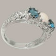 thumbnail image 3 of LBG British Made 18k White Gold Natural Opal & London Blue Topaz Womens Anniversary Ring - 33 size options - Size 10, 3 of 7