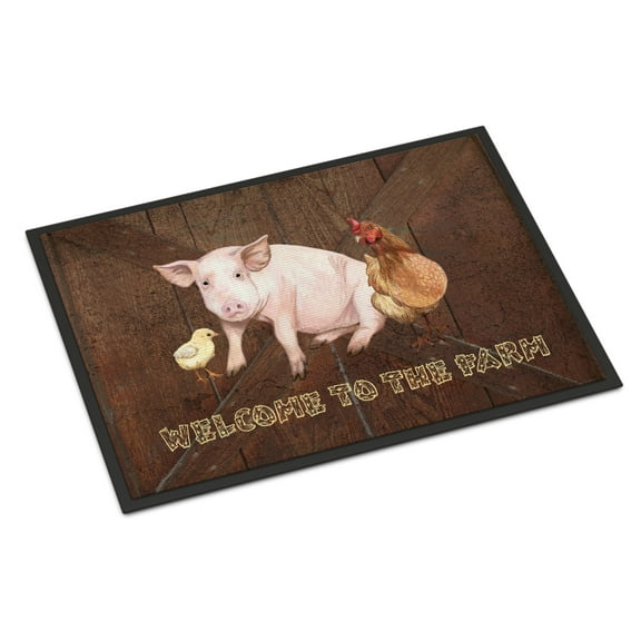 Carolines Treasures SB3083MAT Welcome to the Farm with the pig and chicken Doormat 18x27 27"L x 18"W multicolor
