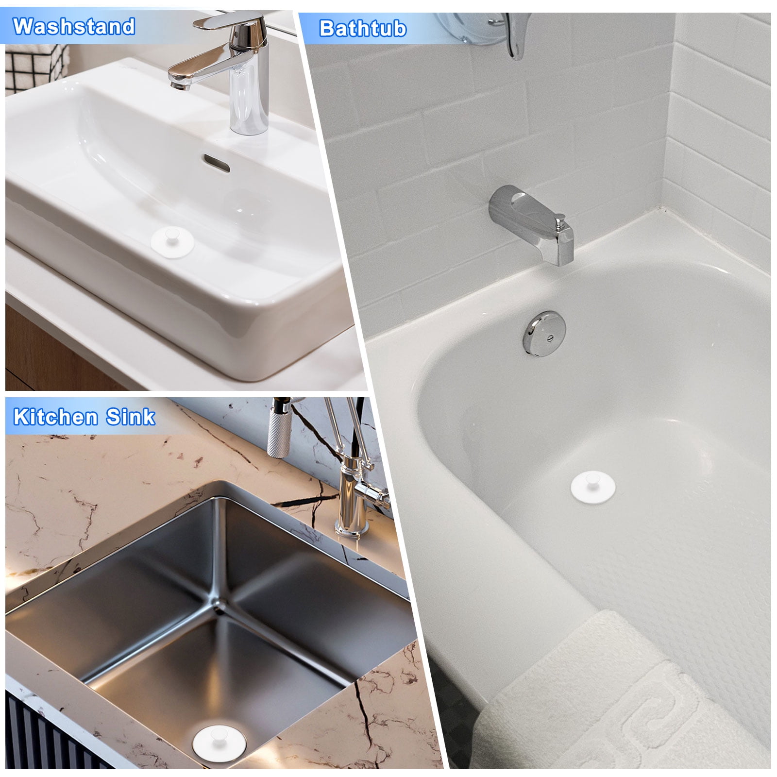 Unique Bargains Drain Stopper Silicone Bathtub Kitchen Sink Plug Handle 1 1/8" to 1 3/16"