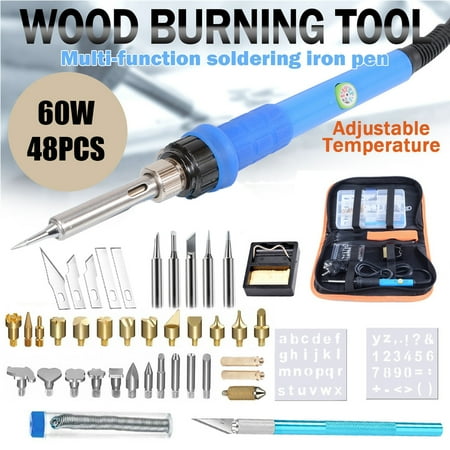 48Pcs Soldering Iron Kit Electronics 60W Adjustable Temperature Soldering Iron, Wood Burning Pen Set Tips Stencil, Soldering