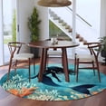 thumbnail image 4 of Round Area Rug 5ft,Watercolor Mermaid Silhouette Coral Washable Carpet Non-Slip Runner Accent Rugs Indoor Floor Mat for Bedroom Living Room Decor,Undersea World, 4 of 9