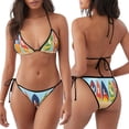 thumbnail image 3 of Fuzoiu Hello Summer3 Print Women Triangle Bikini Sets,Halter Two Piece Sexy Swimsuit,String Tie Side Bathing Suit, 3 of 6