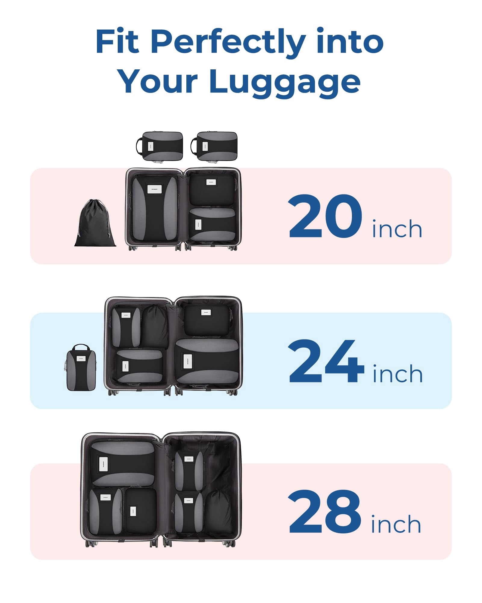 BAGSMART Compression Packing Cubes, 6 PCS Packing Cubes for Suitcases, Travel Bags Organizer for Luggage, Lightweight Packing Cube for Travel Essentials, Black