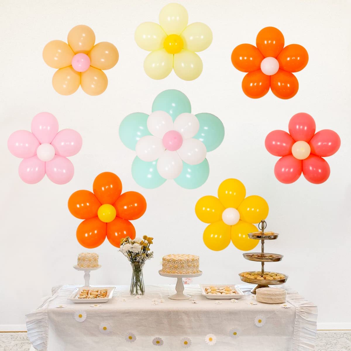 Daisy Flower Balloons DIY Kit - Groovy Boho Theme Party Decorations, Daisy Flower Balloon Set for Groovy Retro Hippie Birthday, Baby Shower, Wedding Party Supplies