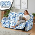 thumbnail image 4 of ZIATUBLES Recliner Chair Covers, Printed 3-Seater Stretch Reclining Sofa Cover Set of 8, Soft Fitted Furniture Protector Covers for Pet Kid Easy Care Washable Decor Accessories, Blue Flower, 4 of 9