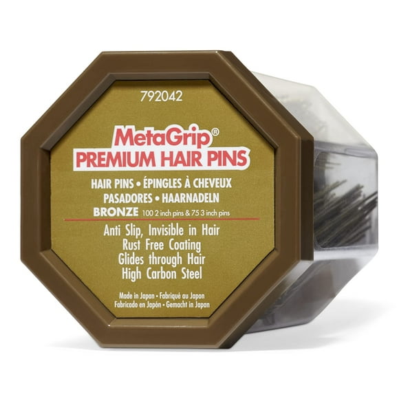 MetaGrip Premium Anti-Slip Hair Pins - High Carbon Steel, Invisible in Hair, Pack of 175 (100 2-inch & 75 3-inch)