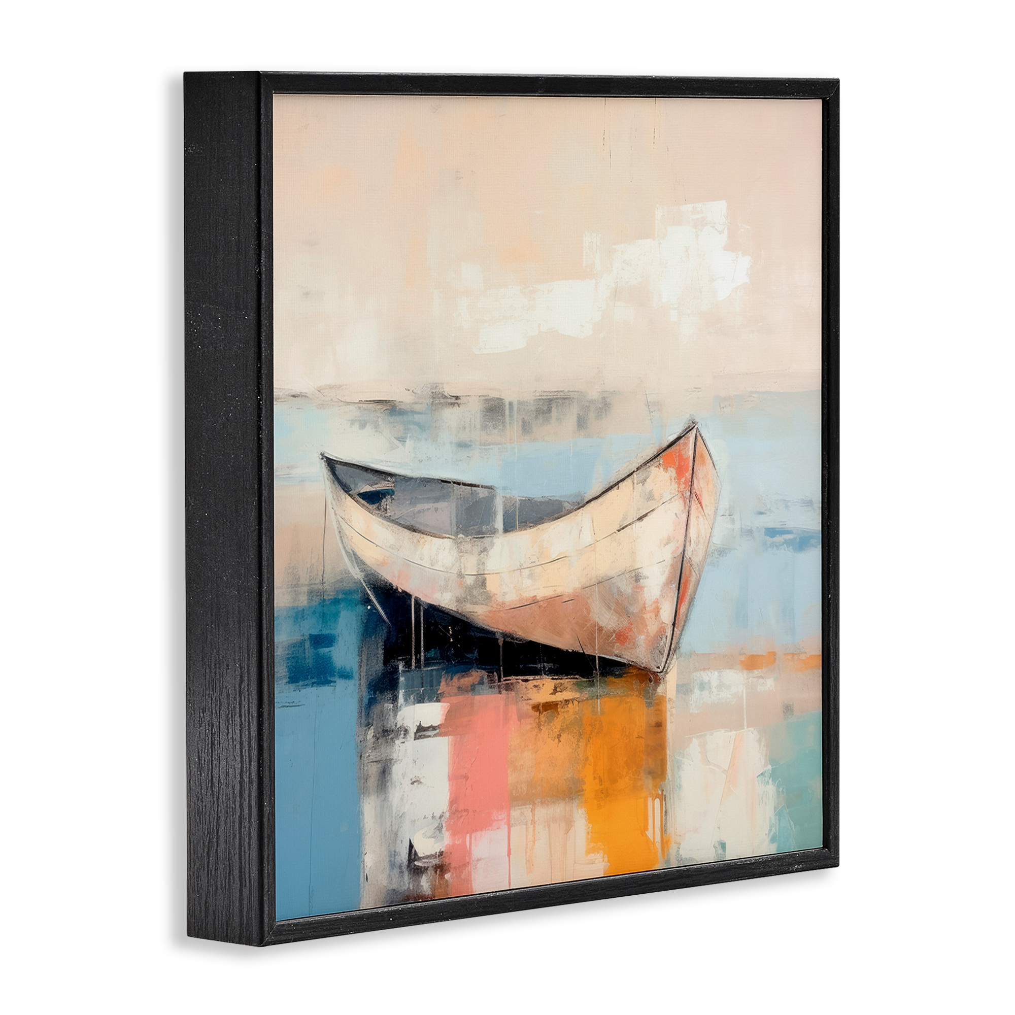 Stupell Industries Sunlit Boat Reflection Transportation Painting Black Framed Art Print Wall Art, 12 x 12
