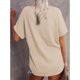 thumbnail image 4 of Fiudx Camisas de Mujer Top de Manga Corta Holgado con Abertura Lateral y Botones con Cuello En V para Mujer, 4 of 6