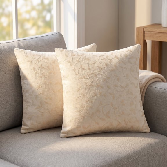 REGALWOVEN Throw Pillow Covers Set of 2, Wild Flower Plant Pillows Case Floral Outdoor Decorative Farmhouse Decor Cushion Cover for Home White 18" x 18"