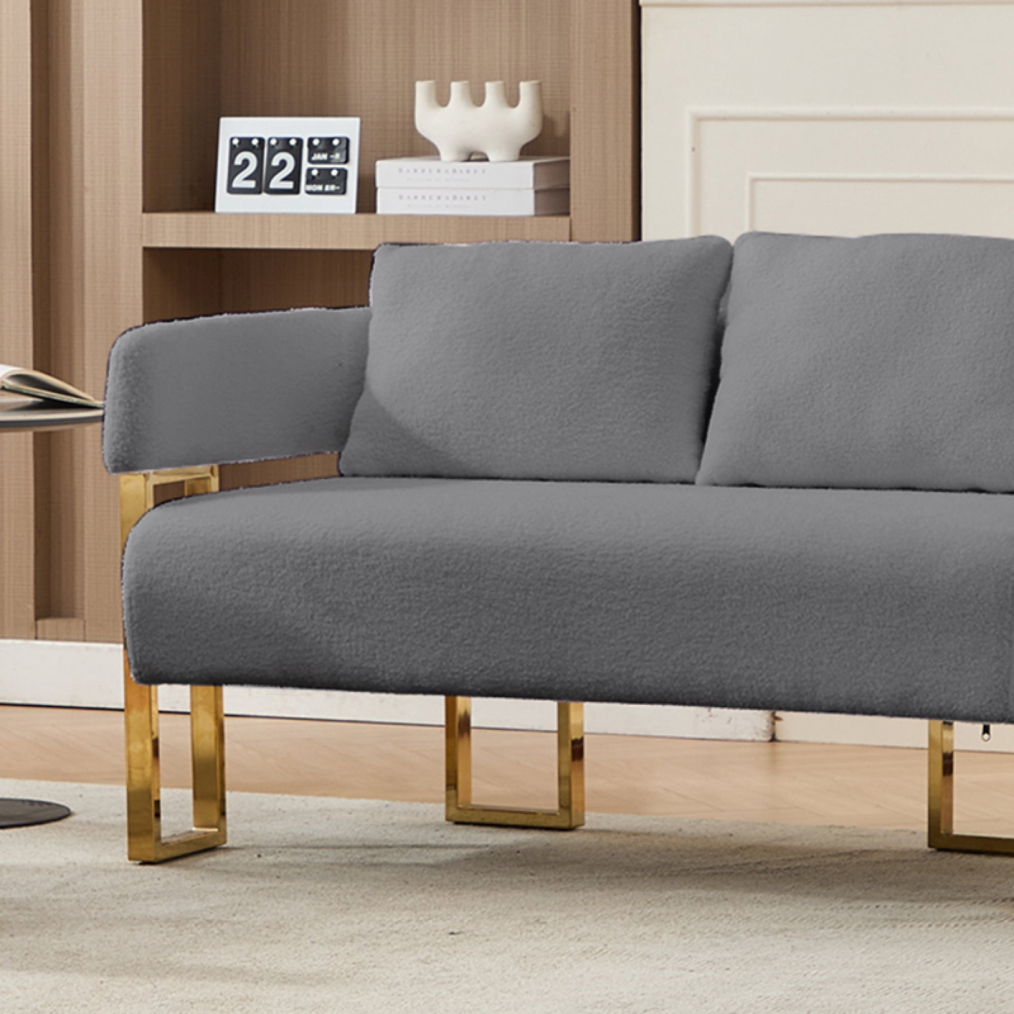 51" Small Sofa Couch Comfy Modern Teddy Upholstered 2-Seater Love Seats for Apartment,Bedroom,Office,Grey