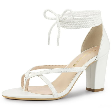 

Unique Bargains Women s Lace Up Heels Sandals Chunky Heel Flip Flops Sandals