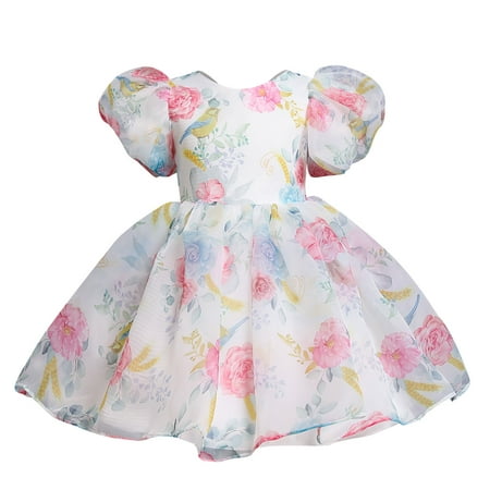 

nsendm 18m Girl Dress Dress Print 2-8Y Sleeve Patchwork Costume Tulle Party Bubble Clothes Toddler Tie Lace Dress Pink 4-5 Years