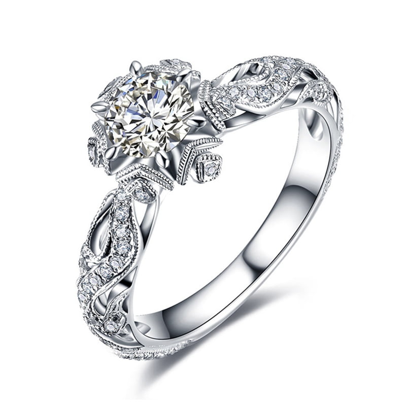 AkoaDa AkoaDa AkoaDa Exquisite 0.8Ct White Sapphire Diamond Ring Sparkling Women Gemstone