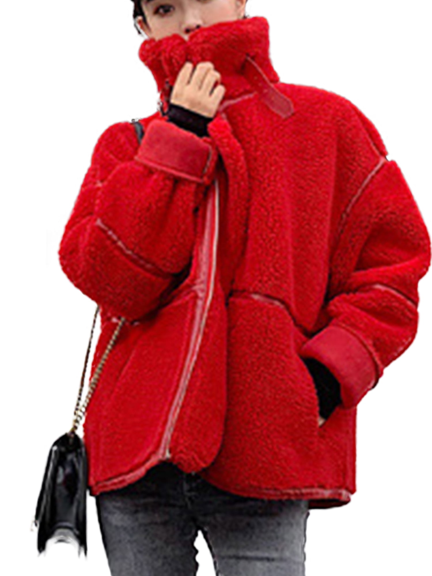 Wodstyle Women's Winter Teddy Bear Fleece Jacket Warm Thick Plain Zip