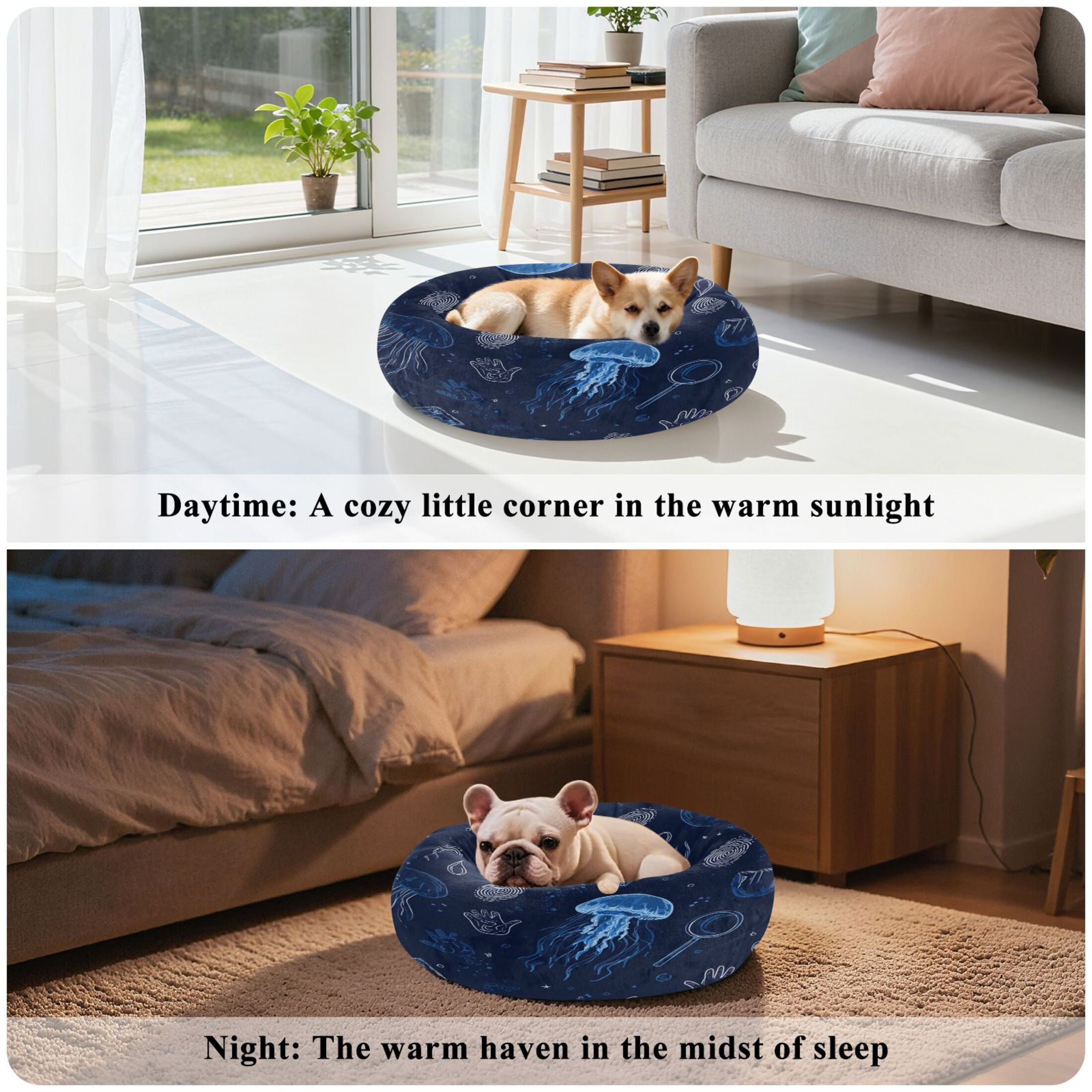 Iauyy Pet Couch Donut Cat Bed for Indoor Cats/Small Dogs Washable & Machine with Non-slip Bottom Calming Cat Furniture, Upward Jellyfish (M)