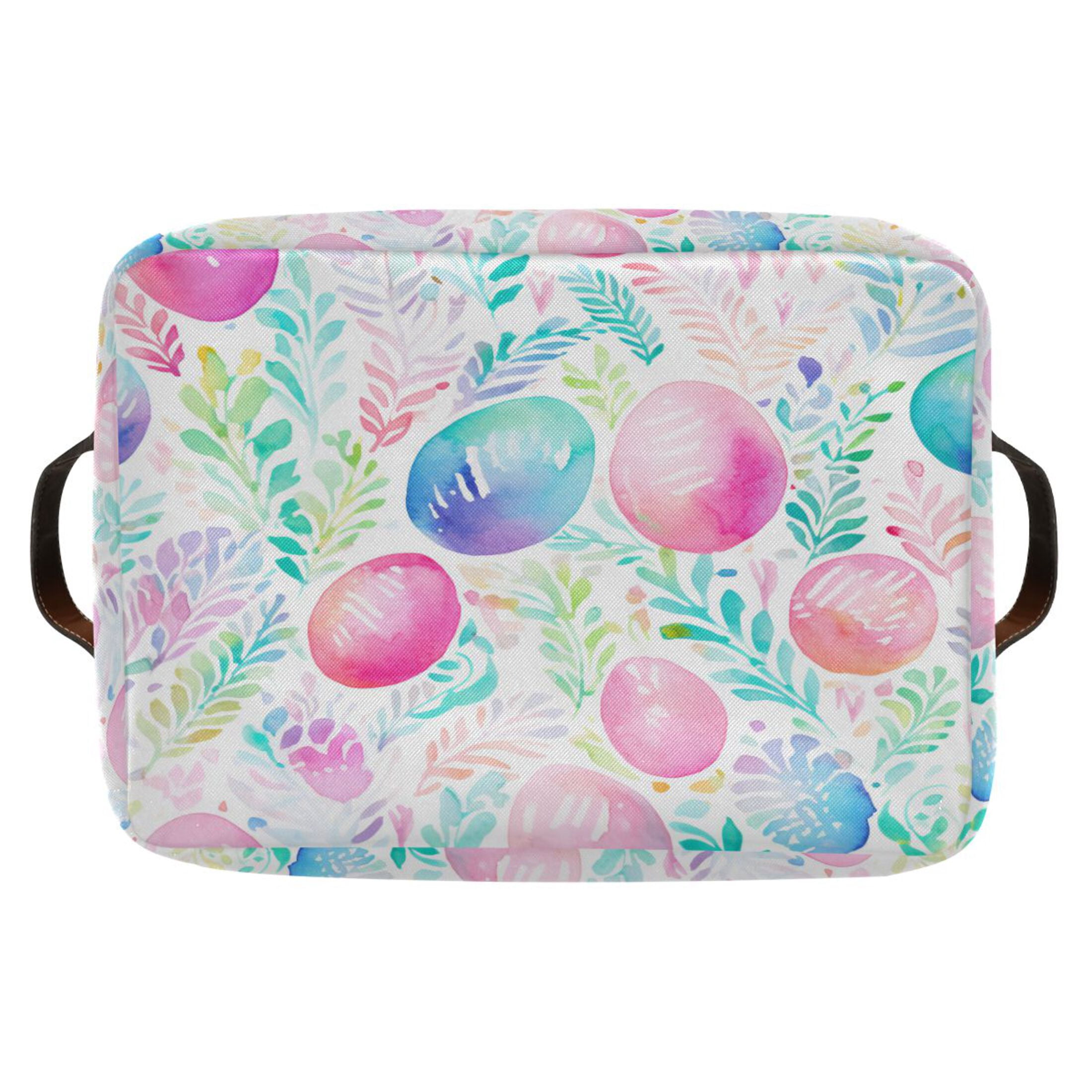 Easter Eggs and Leaf Storage Bins with Handle Fabric Organizer Basket Foldable Box 2 Pack 14.2x10.2x8.3