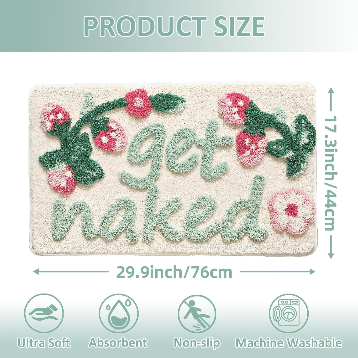 Get Naked Bath Mat, Cute Floral Bathroom Mat Green Leaves Bath Mat, Extra Soft Non Slip Absorbent Bathtub Mat, Machine Washable Fluffy Microfiber Funny Decor Mat for Bedroom Shower 17x30 IN