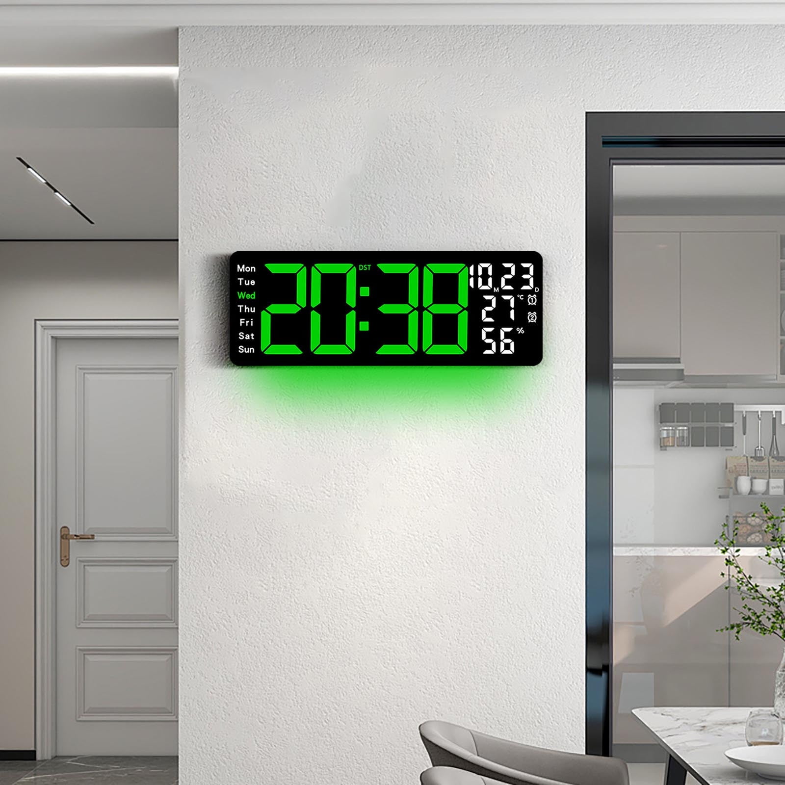 Outoloxit 17.3 Inch Large LED Digital Wall Clock with Remote Control, Alarm, Temperature Humidity Display, and Night Light for Living Room, Bedroom