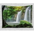 thumbnail image 1 of Waterfall Decor Tapestry, Cascade Stream in Exotic North Asian National Park Paradise Surreal Print, Wall Hanging for Bedroom Living Room Dorm Decor, 80W X 60L Inches, White Green, by Ambesonne, 1 of 2