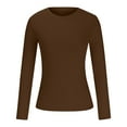 thumbnail image 4 of larppty Women 2025 Fall Clothes Long Sleeve Shirts Ribbed Knit Fitted Basic Tee Going Out Tops Casual Outfits (Coffee, L), 4 of 6