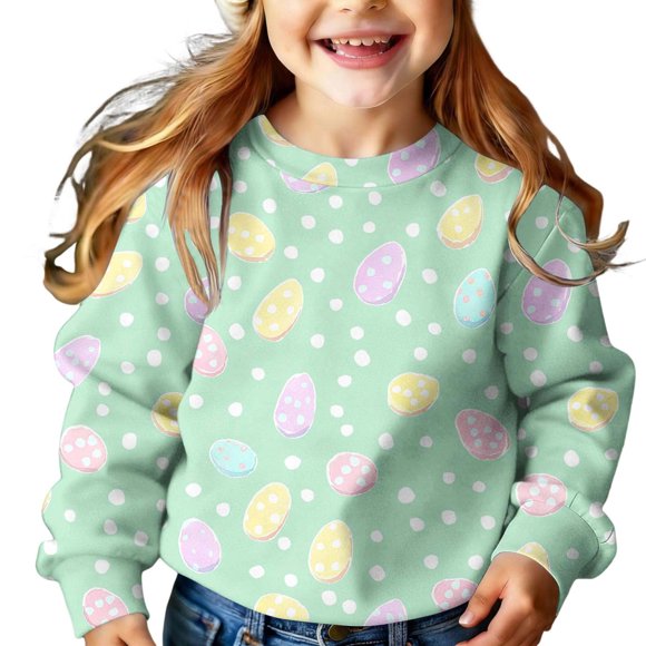 Unisex Kids Easter Shirt, Long Sleeve Top for Boys Girls, Fleece Lined Casual Pullover Sweatshirt, Soft Crewneck Tee for Spring Weather