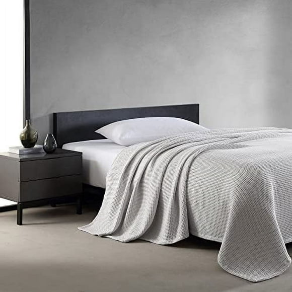 Vera Wang Collection de Gaufres Couverture en Peluche Texturée 100% Coton Douce et Confortable pour Canapé-Lit Ou Chambre à Coucher, Décoration Élégante et Moderne, Roi, Gris