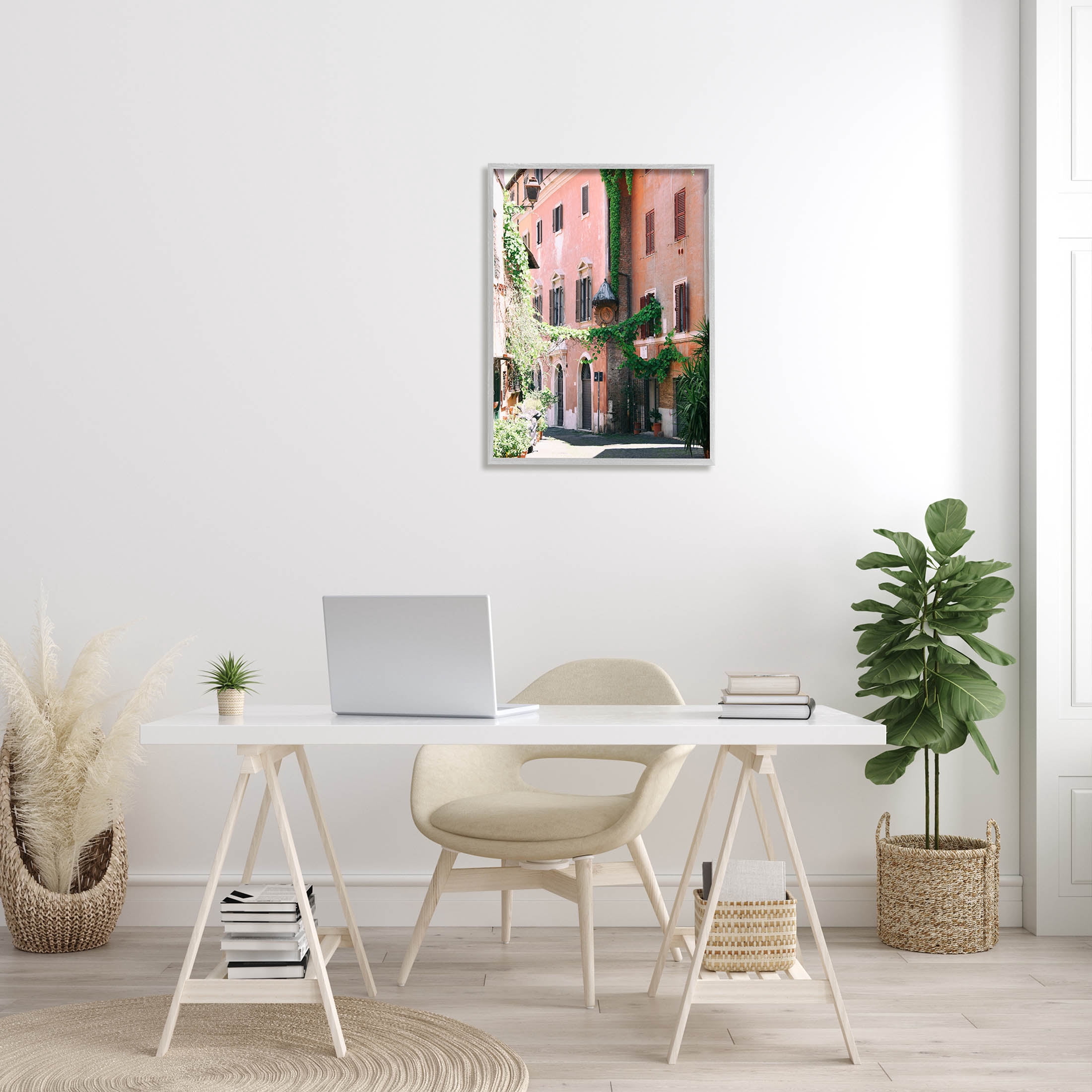 Neighborhood Ivy Vines Architecture Town & City Photograph Gray Framed Art Print Wall Art