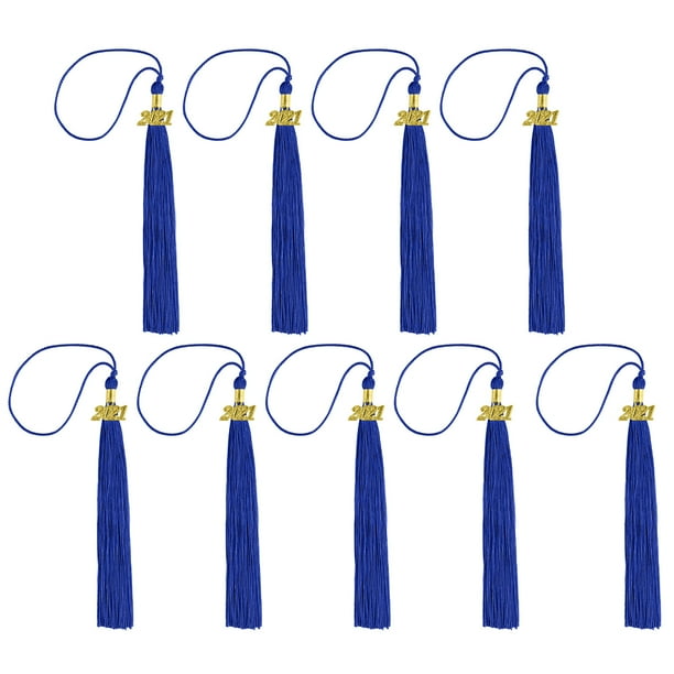 Fiudx Borla de Graduación 2021, Poliéster Negro, Colgante Dorado, Accesorio para Birrete, Ideal para Ceremonias, Regalo para Graduados, 40 Cm de Largo, Paquete de 9