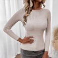 thumbnail image 2 of MESSUEN Crew Neck Sweater for Women Ribbed Long Sleeve Tops for Women Pull Over Sweaters Womens Basic Top for Women Womens Basics Tops Blouses for Women Dressy Women's Summer Tops Khaki L, 2 of 3