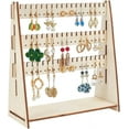 thumbnail image 2 of 3-Tier Wood Earring Display Stand 22cm High 60 Hole and 60 Slot Earring Organizer Holder Jewelry Display Rack for Earring Ear Stud Necklace Jewelry Tower for Show Retail Counter, 2 of 9