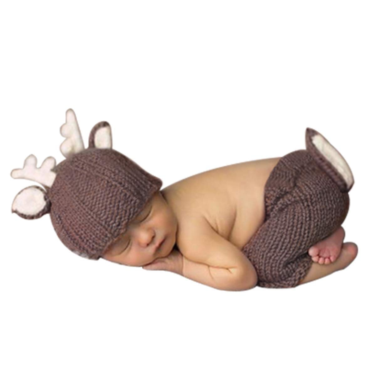 Newborn Baby Girls Boys Crochet Knit Costume Photography Photo Props Outfit Deer 