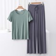 thumbnail image 2 of fatyb Pajama Sets for Women Short Sleeve Comfy Tops Wide Leg Sleep Pants 2 Piece Lounge Outfits, 2 of 3