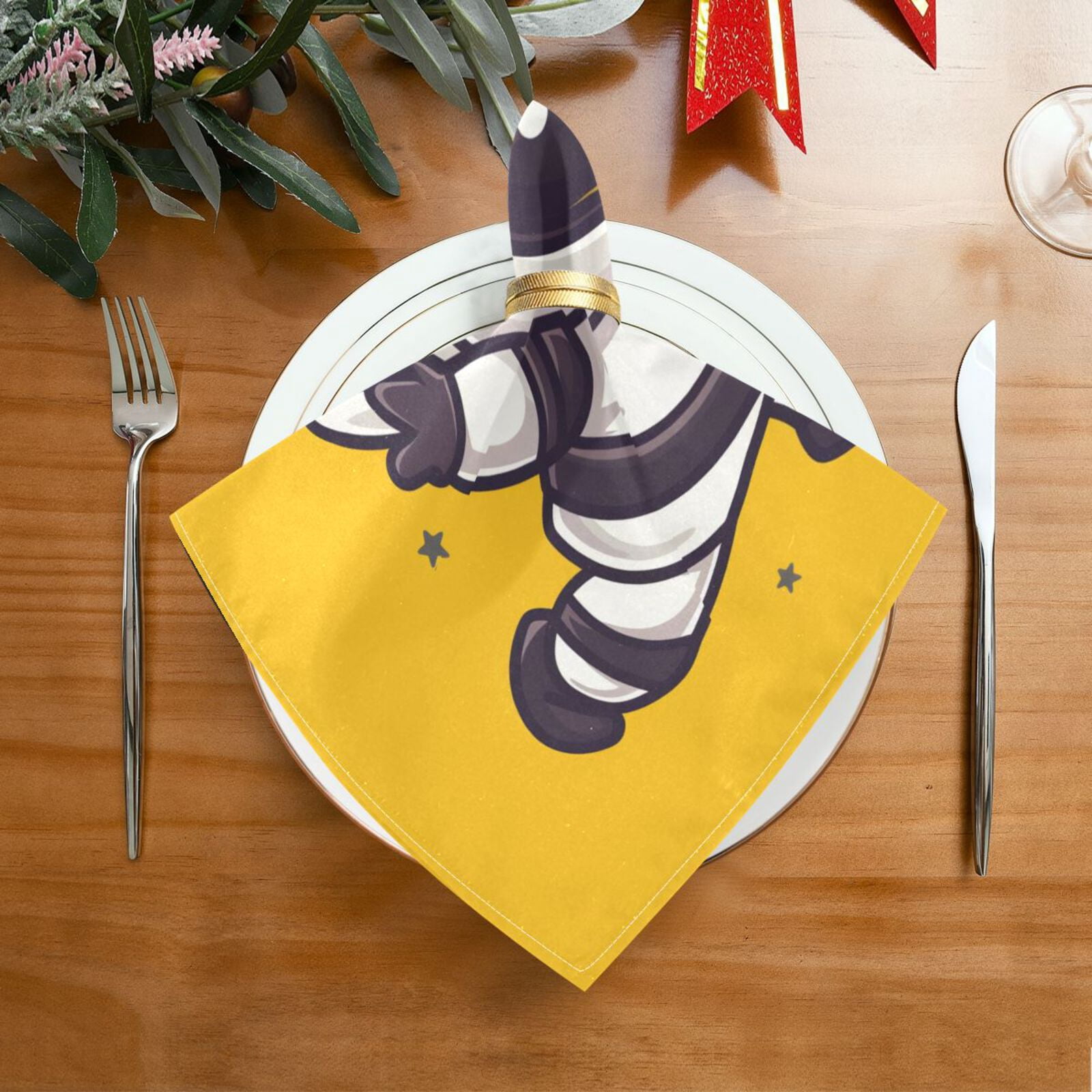 JSTEL Cute Bee Astronaut Cartoon Cloth Napkins Set of 6, 20x20 Inch Washable and Reusable Napkin for Decoupage Dinner Party Everyday Use