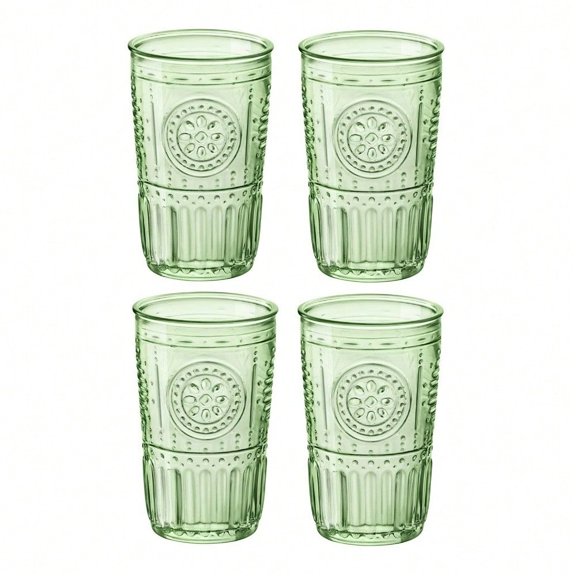 Romantic Series 4-piece Set of Ice-Cold Glassware - 16 oz - Colored Crystal Glass - Light Green Color