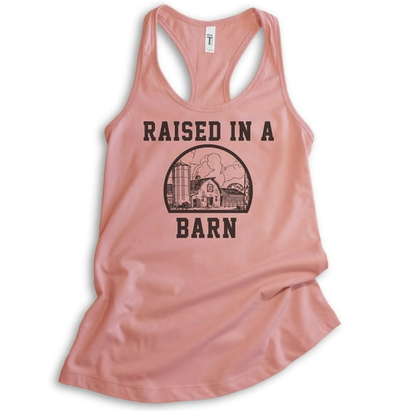 Raised In A Barn Tank Top, Ladies Racerback Tank Top, Farm Tank, Farmer Tank, Farm Girl Tank, Desert Pink, X-Large